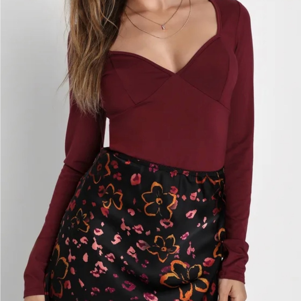 NWT Lulus Keepin' It Stylish Wine Red Long Sleeve Top Medium